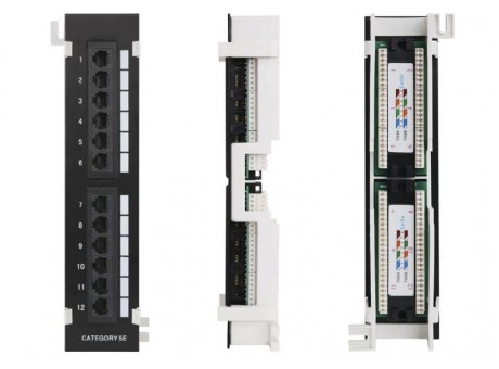 Патч-панель NETLAN настенная, 12 портов, Кат.5e (Класс D), 100МГц, RJ45/8P8C, 110, T568A/B